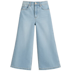 Light wash wide leg cropped denim jeans isolated on transparent background