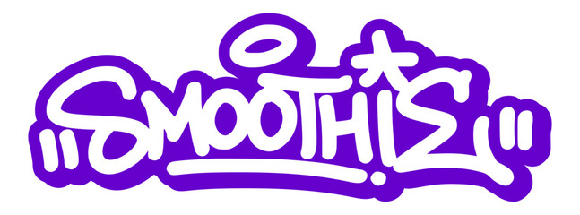 Urban graffiti tag of “Smoothie” in soft, playful lettering with splash details. Ideal for healthy drink design, fruity posters, and lifestyle branding. © dirtyfellas