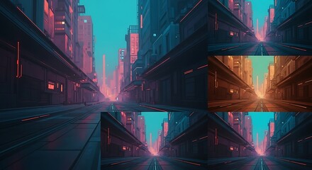 Futuristic Cityscape at Dusk Urban Landscape with Neon Glow and Modern Architecture at Twilight