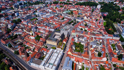 Aerial view around the old town in the city Schweinfurt on an sunny spring day in Germany