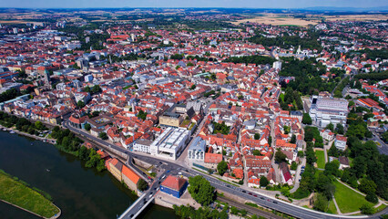 Aerial view around the old town in the city Schweinfurt on an sunny spring day in Germany