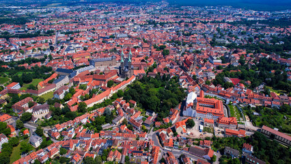 Aerial view around the old town in the city Bamberg on an sunny spring day in Germany