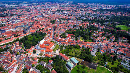 Aerial view around the old town in the city Bamberg on an sunny spring day in Germany