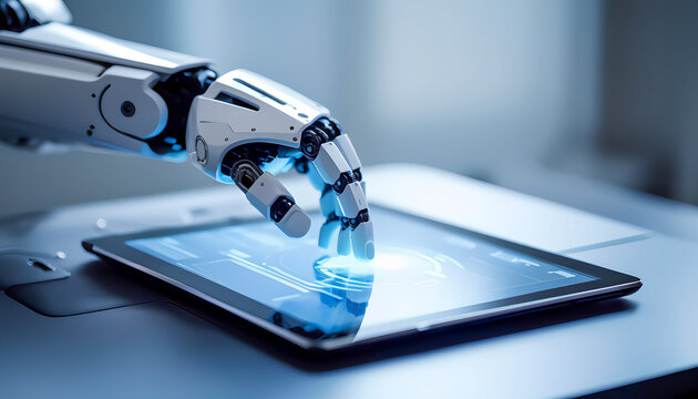 Robotic arm interacts with tablet