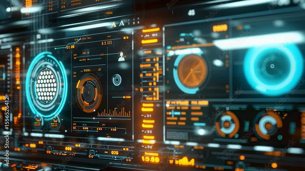 Poster futuristic hud interface with glowing data displays
