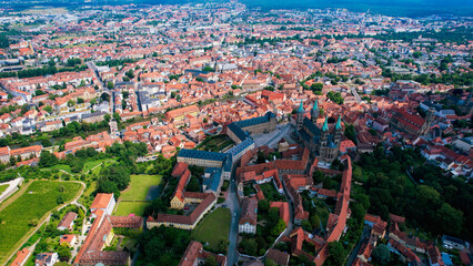 Aerial view around the old town in the city Bamberg on an sunny spring day in Germany