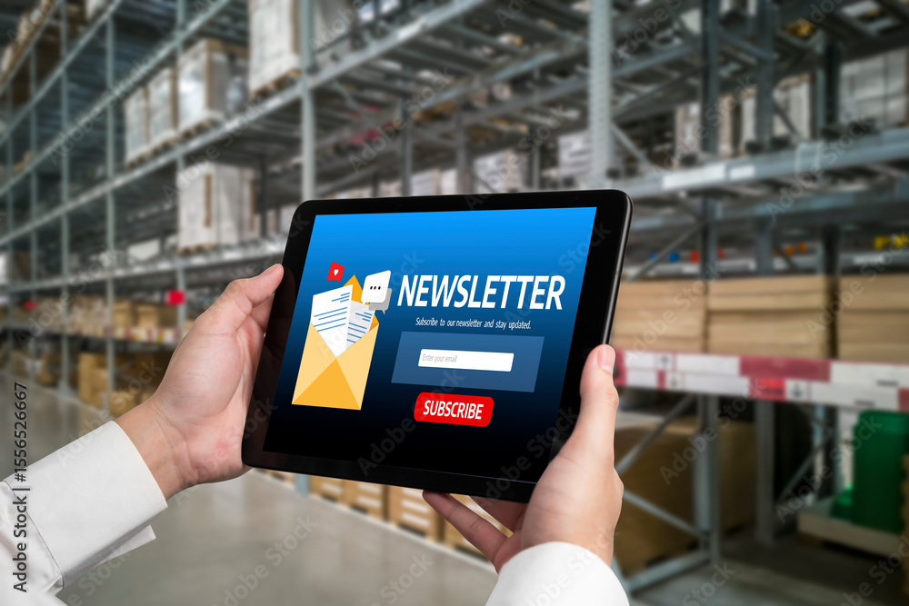Poster newsletter signup page on computer for customer to subscribe snugly newsletter update information to