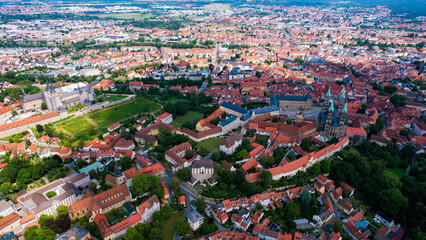 Aerial view around the old town in the city Bamberg on an sunny spring day in Germany
