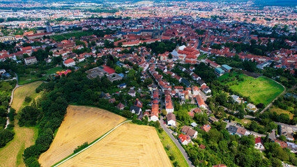 Aerial view around the old town in the city Bamberg on an sunny spring day in Germany
