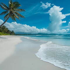 Serenity at the beach with clear blue skies and gentle waves on a tropical shore