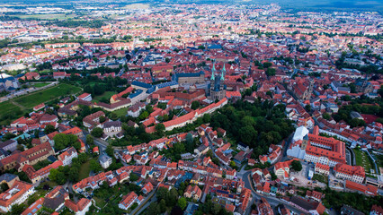 Aerial view around the old town in the city Bamberg on an sunny spring day in Germany