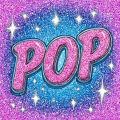 Glittery Text Explosion: Captivating Sparkly Typography with Dazzling Colors and Whimsical Retro Pop Art Vibes.