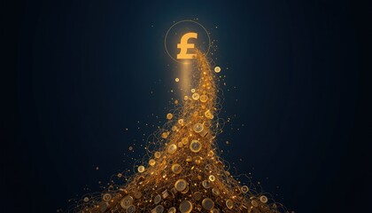 Obraz premium Golden pound symbol rising from a swirling, glowing cloud of particles.