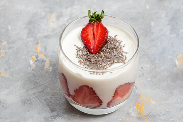 Glass Of Yogurt With Strawberries And Chia Seeds