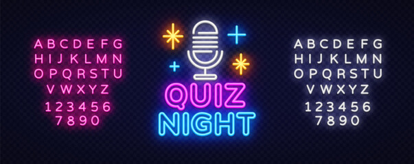 Classic microphone icon in glowing white, surrounded by stars, with bold text QUIZ NIGHT below.