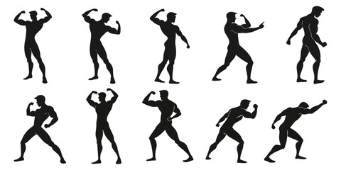 Bodybuilder Silhouette Vector Set Male Fitness Poses Collection
