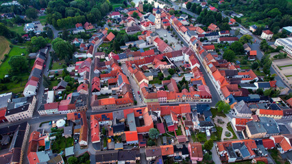 Aerial view around the old town in the city Triptis, 07819on an sunny spring afternoon	