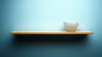 Empty shelf with a white ceramic cup.