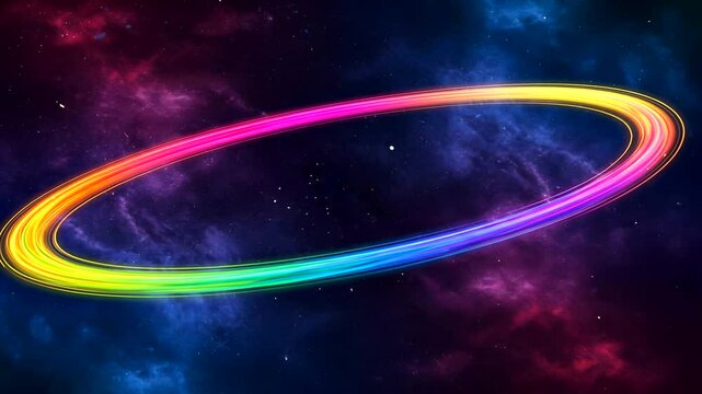 Vibrant Rainbow Ring in Cosmic Space: Animated Background for Tech and Gaming Content