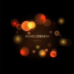 Abstract golden bokeh light background for award ceremony, celebration or luxury event. Shiny glowing circles and sparkles on dark backdrop for festive design, invitation or greeting card