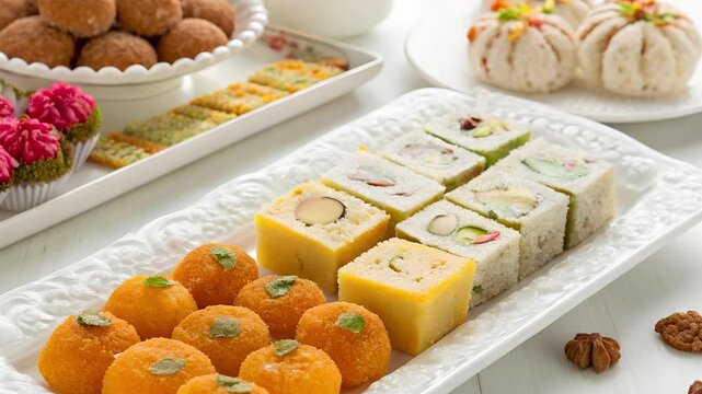 Indian sweets serving in a table