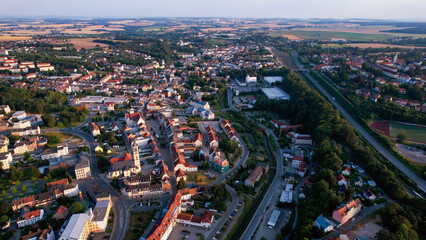 Aerial view around the old town in the city Werdau
on an sunny spring afternoon