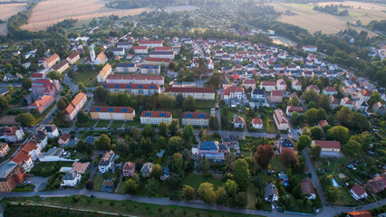 Aerial view around the old town in the city Werdau
on an sunny spring afternoon