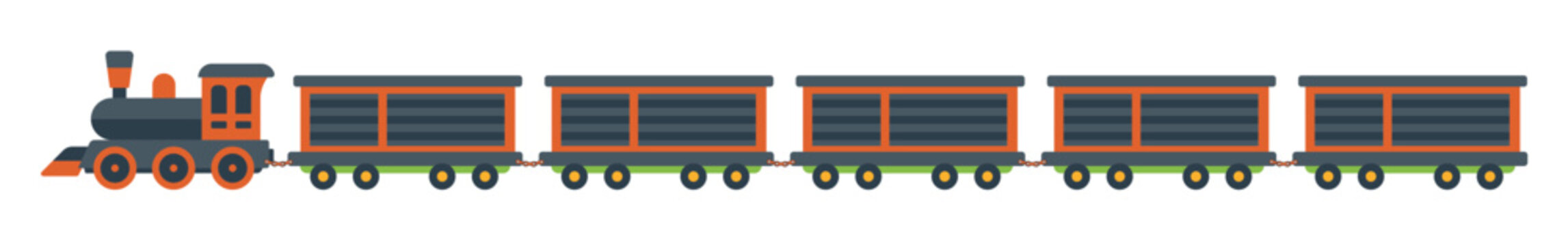 Cute train illustrations in bright colours, ideal for children's books, toys and school projects.