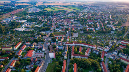A panoramic aerial view of the city Zwickau in Germany on a sunny afternoon in spring