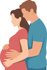 A man embracing a pregnant woman with hands on her belly in a loving and supportive gesture of parenthood