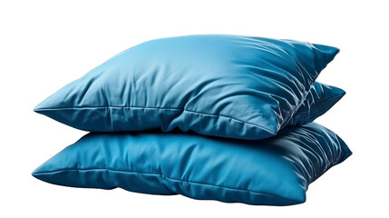 Two soft, blue pillows are stacked gently on top of each other against a gray backdrop, promising rest and comfort transparent.