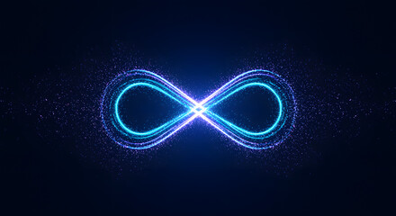 Futuristic Digital Infinity Symbol Made of Particles on Dark Blue Background &ndash; Technology and Innovation Concept