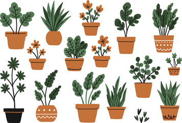 Collection of Cute Potted Plants Illustrations for Design Projects