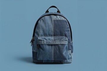 Denim Patchwork Backpack on Blue