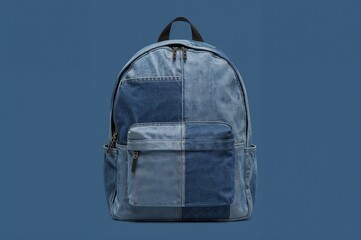 Denim Patchwork Backpack on Blue