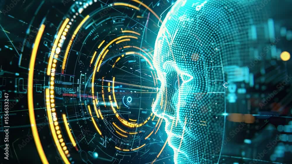 Aufkleber futuristic ai head with digital interface and glowing circuits