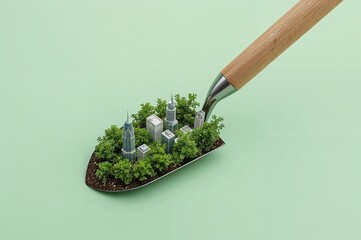 Cityscape Growing on a Shovel