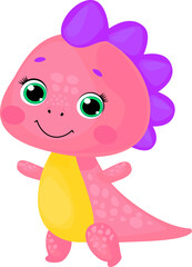Cute Pink Dinosaur Clipart Baby Dino Vector Illustration