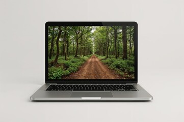 Laptop Screen Showing Forest Path