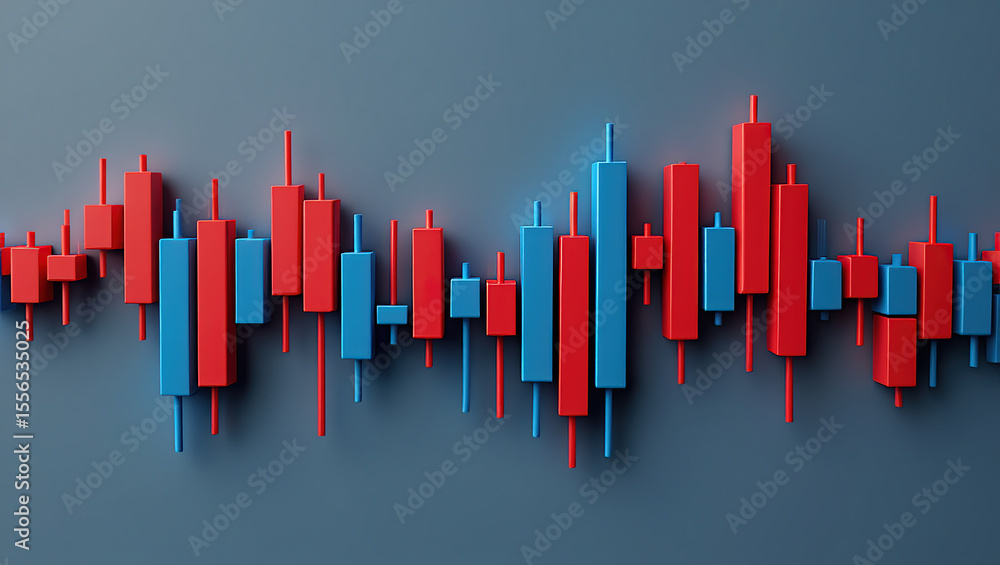 Poster dynamic stock market analysis a visual representation of fluctuating trends with red and blue candle