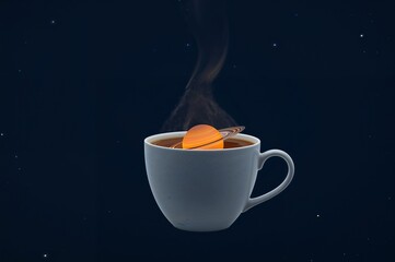 Saturn Rising from Coffee Cup