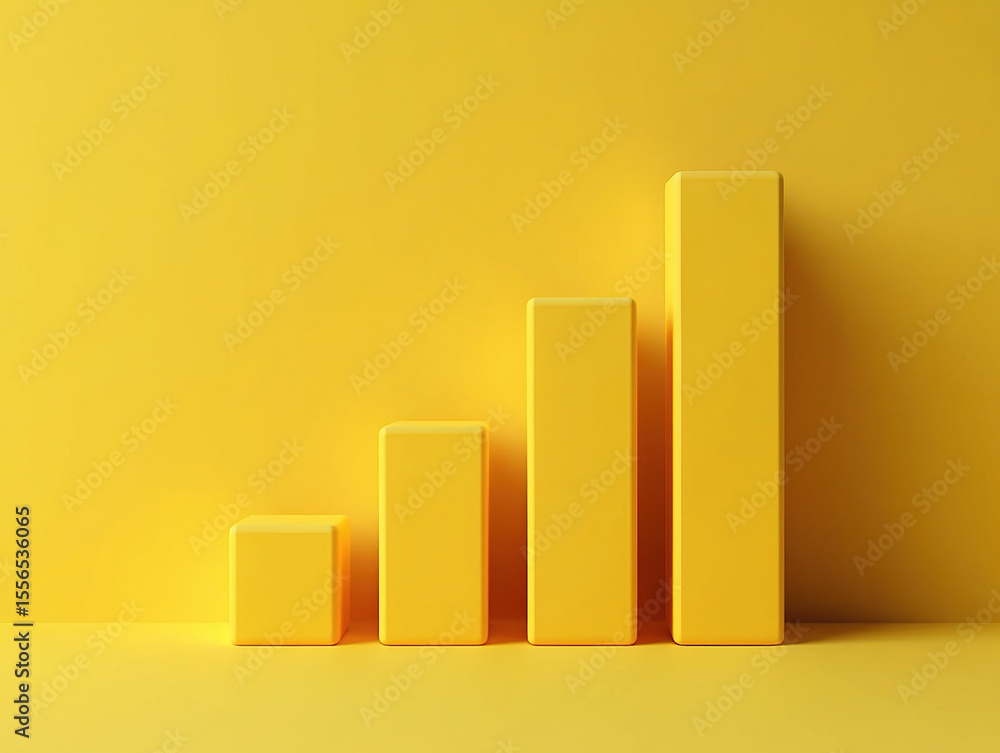 Poster optimistic growth chart with yellow bars ascending against a solid background symbolizing progress a