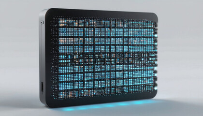 Modern futuristic data storage device concept with intricate grid pattern and digital matrix