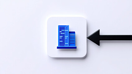 Corporate Direction and Growth A Stylized Building Icon with an Arrow Pointing Towards It, Representing Business Expansion, Investment, and Strategic Development