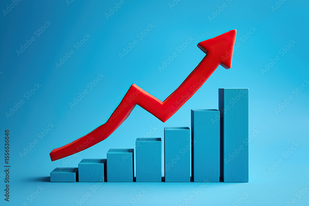 Poster dynamic growth a 3d bar graph with a red upward arrow illustrating rapid progress and success financ