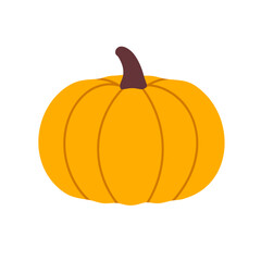 Bright orange pumpkin with short stem, isolated for use in fall-themed projects, holiday decor and food design