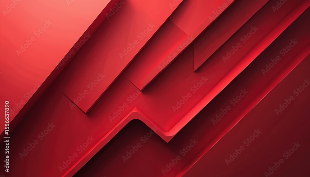 Aufkleber Abstract red geometric design with diagonal lines. Modern art, sharp shapes, layered composition. Vibrant minimal red gradient background design. Graphic design suitable for wallpaper, tech, web,