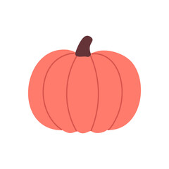 Rounded pumpkin in coral shade with dark stem, perfect for fall food designs and thanksgiving illustrations