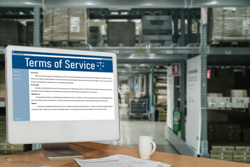 Online term of service conditions showing brisk rules and regulations in using the website on device screen for users to make an agreement to the online term of service