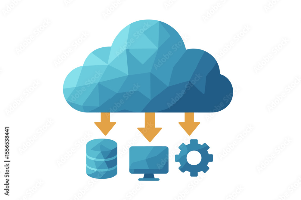 Poster a low polygonal style cloud computing icon represents technology for cloud computing, data transmiss